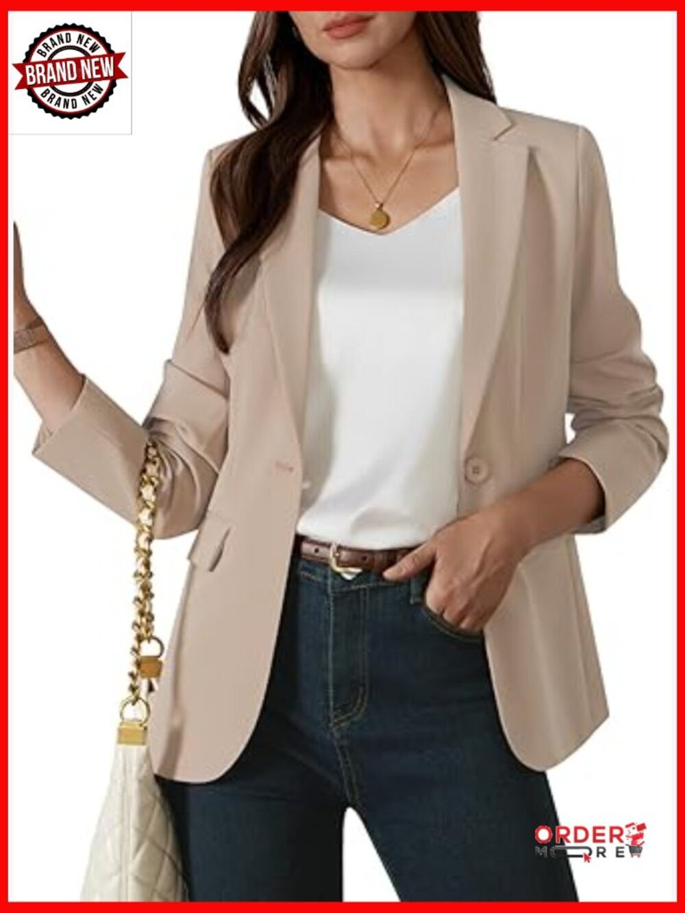 Women's Open Front Long Sleeve Notch Lapel Blazer with Pockets